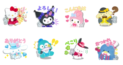 LINE無料スタンプ | ポコポコ8周年×サンリオキャラクターズ スタンプ内容 8個