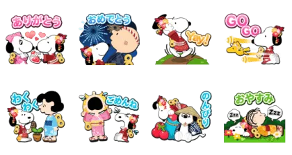 LINE無料スタンプ | 『ポコポコ』 × 『SNOOPY』 スタンプ内容 8個