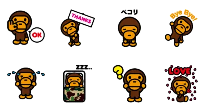 LINE無料スタンプ | A BATHING APE®公式スタンプ スタンプ内容 8個