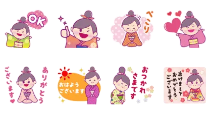 LINE無料スタンプ | 着物の鈴ちゃん スタンプ内容 8個