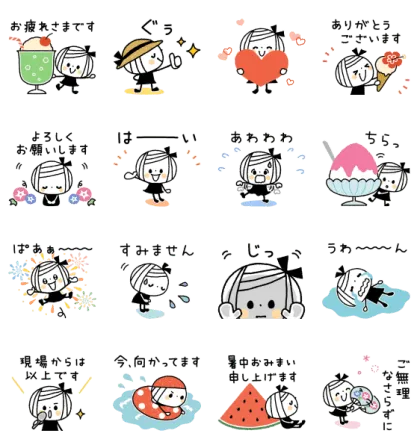 LINE無料スタンプ | 【敬語】夏の大人ガーリー♡ボブガール スタンプ内容 16個