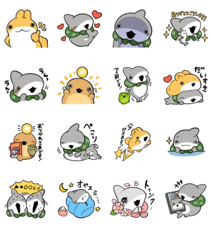 LINE無料スタンプ | おでかけ子ザメ ＆ LINEマンガ                                            人気キャラクター“おでかけ子ザメ”がLINEマンガとの期間限定コラボLI スタンプ内容 16個