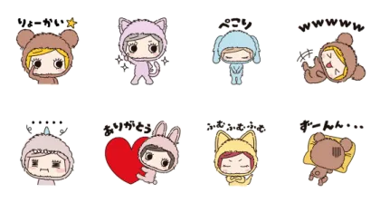 LINE無料スタンプ | 着ぐるみイーマリーの日常♪                                            着ぐるみを着たイーマリーたちがスタンプになったよ☆バッグと財布のショッピングモー スタンプ内容 8個