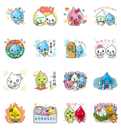 LINE無料スタンプ | 【無料】しずくちゃん × LINEMO スタンプ内容 16個