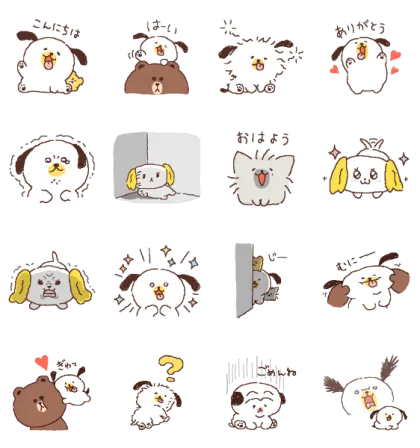 LINE無料スタンプ | BROWNの新しいおともだちを紹介するよ スタンプ内容 16個